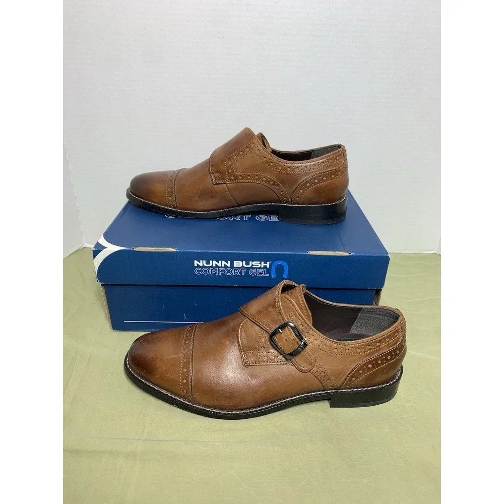 Nunn Bush Vintage Brown Leather Men's‎ Dress Shoes Size 9M Newton Monk Strap
